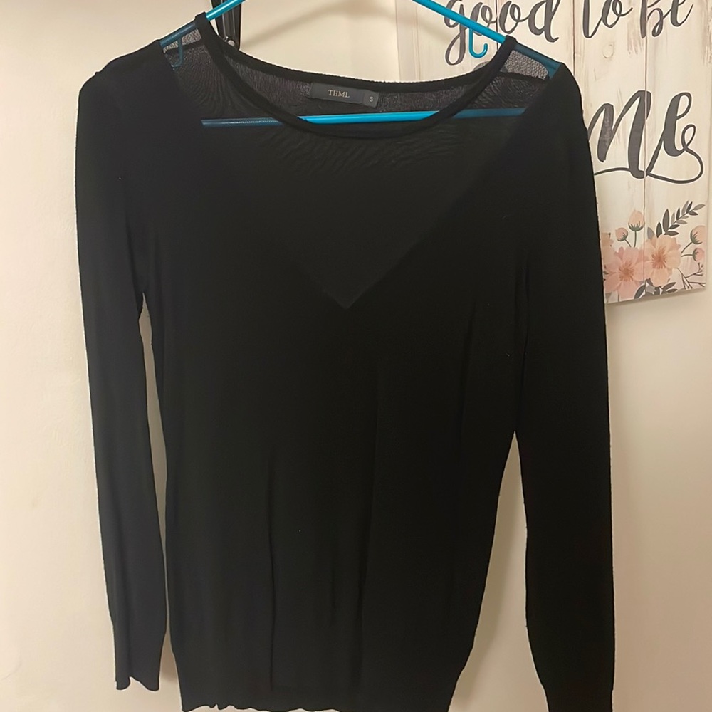 Black sweater with vneck mesh